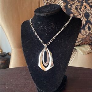 #142 - LIVE SHOW - Crown Trifari Silver Tone Brushed Teardrop Pendant Necklace